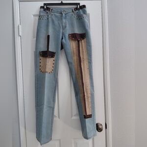 Vintage Vane' Light Wash Women’s Jeans with Patchwork Accents Size 8